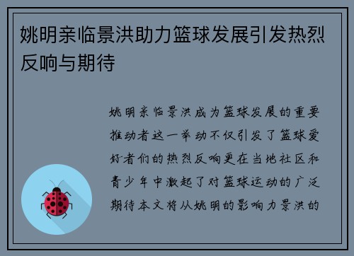 姚明亲临景洪助力篮球发展引发热烈反响与期待